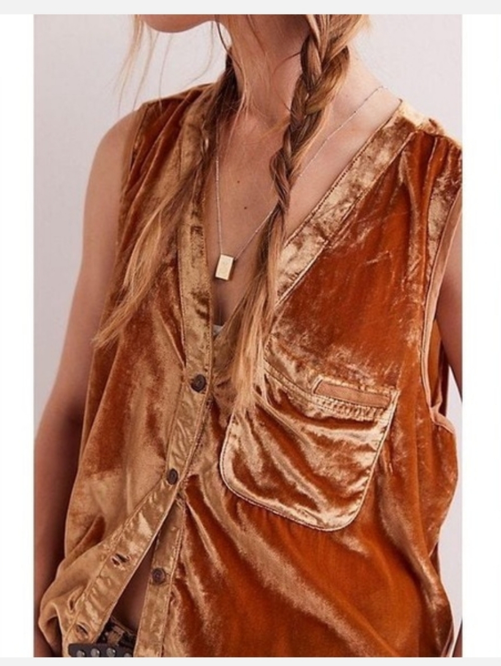 Free People We The Free Velvet South Side Shirt - Amber | L - Picture 8 of 8